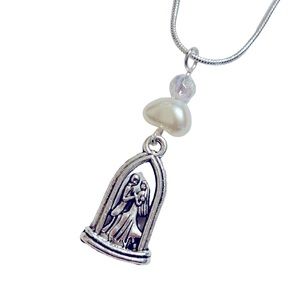 Eternity bridal wedding 925 sterling silver necklace bride groom faux pearl